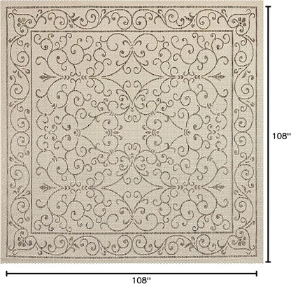 JONATHAN Y Vintage Filigree Indoor Outdoor Square Area Rug 9X9 Beige/Brown, Charleston Textured Weave for Backyard, Patio, Porch, Easy-Cleaning, High Traffic, Pet-Friendly, Non-Shedding (SMB106A-9SQ)