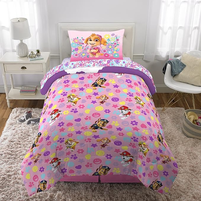 Paw Patrol Girls Kids Bedding Super Soft Comforter and Sheet Set, (4 Piece) Twin Size, (Official) Nickelodeon Product By Franco