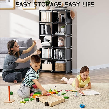 Mavivegue Book Shelf, 12 Cube Storage Organizer, DIY Bookcase, Metal Bookshelf,Tall Book case for Bedroom, Living Room,Office,Closet , Black Cubicle Rack