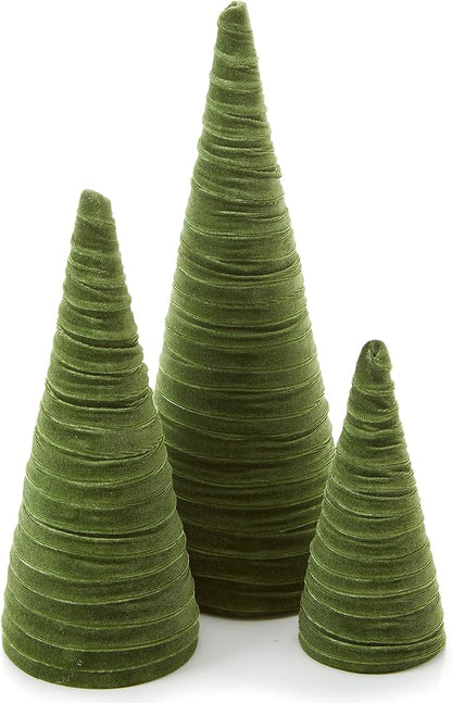 Your Heart's Content Olive Green Velvet Trees Set of 3, Woodland Nursery Bookshelf, Modern Valentine Tabletop, Holiday Dining Table, Elegant Mantel Décor, Handcrafted Gift for (Olive)