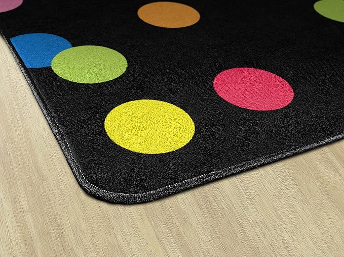 Flagship Carpets Schoolgirl Style Just Teach Rainbow Polka Dots Classroom Area Rug for Indoor Classroom Learning or Kid Bedroom Educational Play Mat, 7'6" x 12', Multi