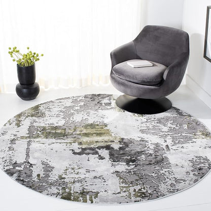 SAFAVIEH Craft Collection Area Rug - 4' Round, Grey & Green, Modern Abstract Design, Non-Shedding & Easy Care, Ideal for High Traffic Areas in Living Room, Bedroom (CFT820Y)