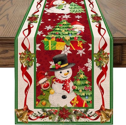Christmas Table Runner 108 Inches Long Snowflake Buffalo Plaid Table Runner Christmas Theme Holiday Xmax Snowman Gnome Christmas Table Runner for Kitchen Dining Table Home Party Decorations