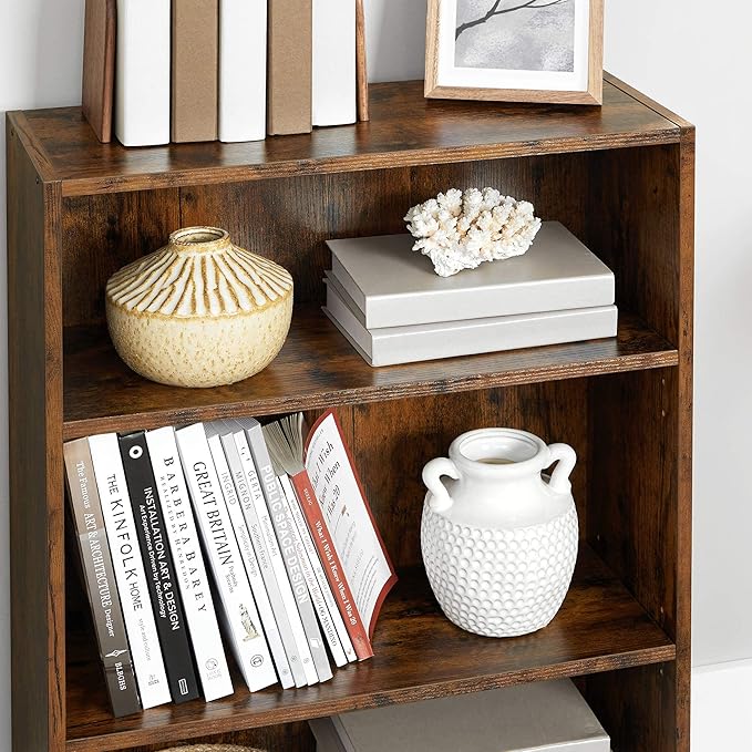 VASAGLE Bookshelf, 23.6 Inches Wide, 3-Tier Open Bookcase with Adjustable Storage Shelves, Floor Standing Unit, Rustic Brown ULBC163X01