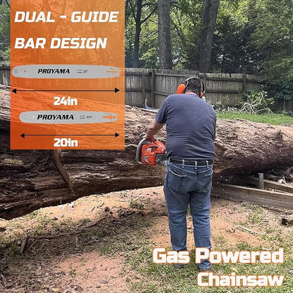 PROYAMA PCS68 Gas Powered Chainsaw, 68CC 2 - Cycle Powerful Chain Saw, 20 Inch 24 Inch Guide Bar, Outdoor Cordless Chainsaw, Gasoline Wood Cutting Machine for Cutting Forest Wood Garden Trimming Tools