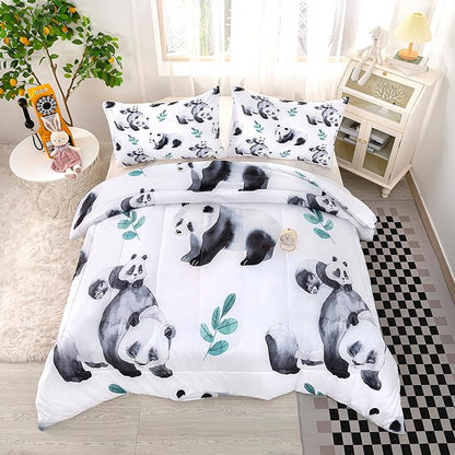 CVHOUSE Panda Bedding Set,Panda Comforter Twin,Cute Panda Comforter Set for Girls Kids Teens,Kawaii Panda Quilt Set with 1 Comforter and 2 Pillow Cases- 3 Piece