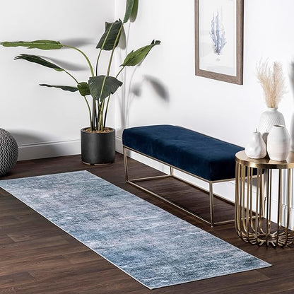 nuLOOM Katia Modern Abstract Machine Washable Ultra Thin Runner Rug, 2' 6" x 8', Blue