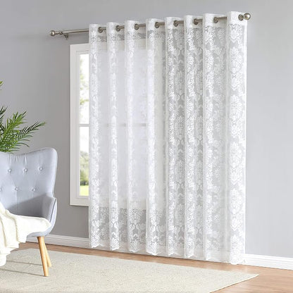 LinenZone Pair of 2 Knitted Lace Curtain Panels with Scalloped Bottom. Elegant Farmhouse Lace Curtains for Living Room, Bedroom, or Dining Room. (Lisa 38 x 63, Ivory)
