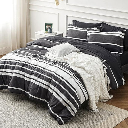 Bedsure Bed in a Bag Twin Size 5 Pieces, Black White Striped Bedding Comforter Sets All Season Bed Set with 1 Pillow Sham, Flat Sheet, Fitted Sheet and 1 Pillowcase