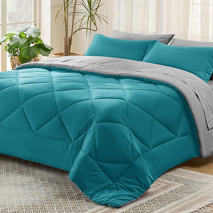 Bedsure Teal King Size Comforter Set - 7 Pieces Reversible King Bed in a Bag King Bed Set with Comforters, Sheets, Pillowcases & Shams, King Bedding Sets