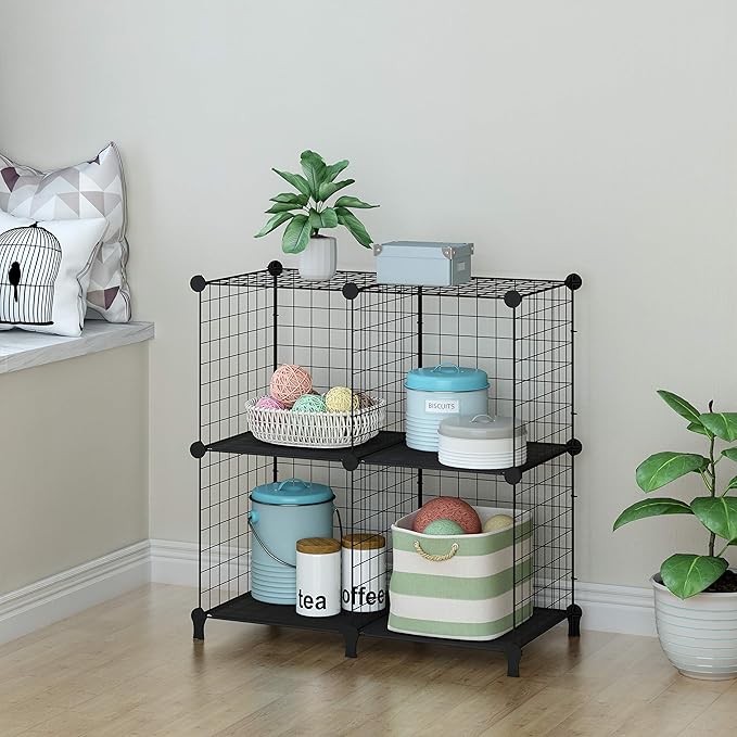 HOMIDEC Wire Cube Storage, Storage Shelves 4 Cube Bookshelf Bookcase Closet Organizer and Storage, Wire Storage Shelves Multi-Use DIY Storage Cube Shelf for Books, Toys, Clothes, Tools