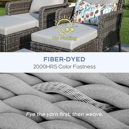 Yechen Patio Conversation Set 10 Seats with 44" Propane Gas Fire Pit Table - 7 Pcs Outdoor Wicker Furniture Set with Lid & Wind Shields - Sectional Sofa Set for Porch,Backyard