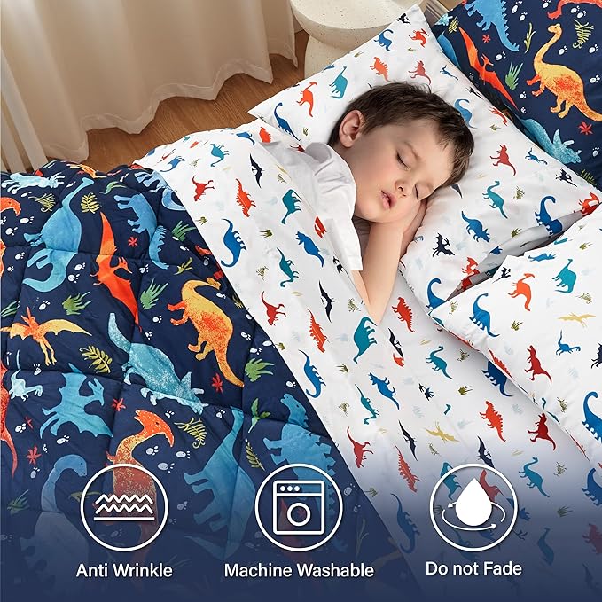 Kids Twin Dinosaur Bedding Comforter Set for Boys, 5 Pieces Twin Size Dinosaur Kids Bedding Set, Super Soft Lightweight Microfiber Comforter Set with Sheets for All Seasons