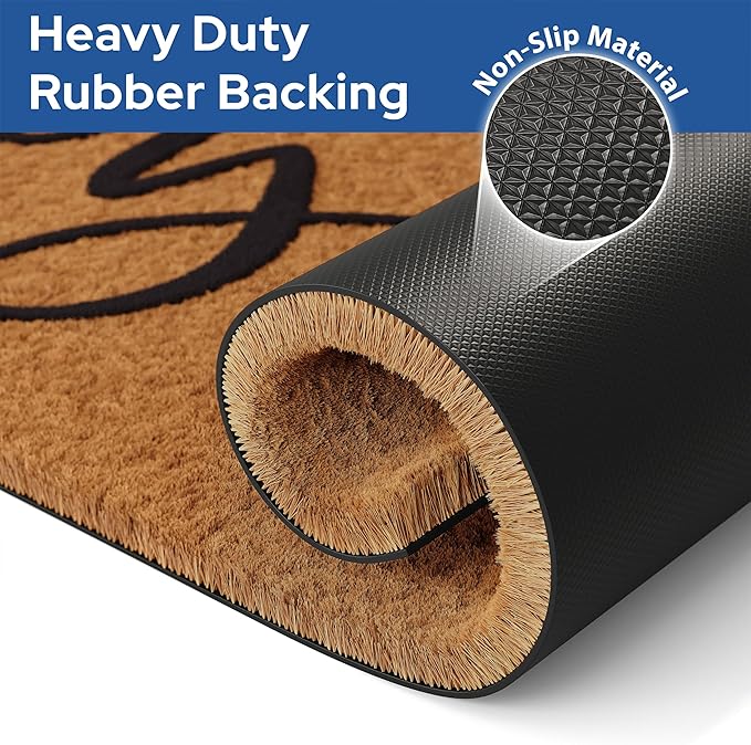 Barnyard Designs Natural Coco Coir Heavy Duty Backing Doormat - Large Cute Non-Slip Front Door Welcome Mat for Outside Entrance or Porch Entry, Brown (24x36, Y'all)