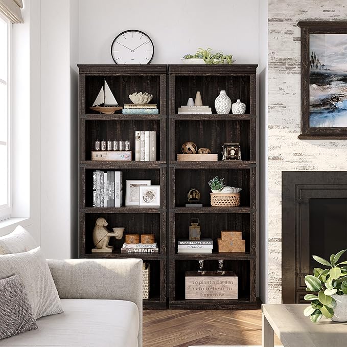 GAOMON 5 Tier Bookcase, Farmhouse Book shelf with Storage Open Display Bookshelves, 67.4" Tall Book Case Wooden 5 Shelf Bookcase Home Decor Furniture for Home Office, Living Room, Bed Room - Oak