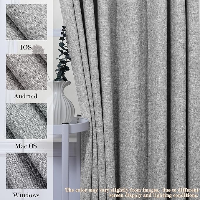 100% Blackout Linen Textured Drapes for Bedroom Pinch Pleated Curtains for Track System Portable Drapery for Sliding Glass Door/Storage/Space Room Divider, 70" Wx102 L, 1 PC, Light Grey