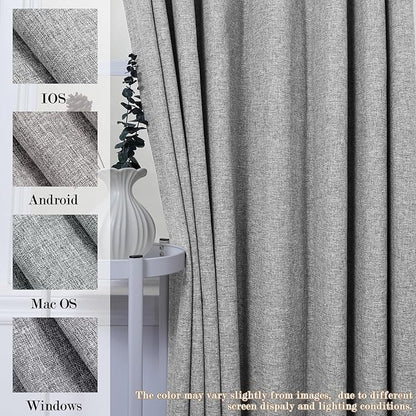 100% Blackout Linen Textured Drapes for Bedroom Pinch Pleated Curtains for Track System Portable Drapery for Sliding Glass Door/Storage/Space Room Divider, 70" Wx102 L, 1 PC, Light Grey