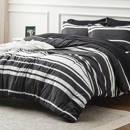 Bedsure Bed in a Bag California King Size 7 Pieces, Black White Striped Bedding Comforter Sets All Season Bed Set, 2 Pillow Shams, Flat Sheet, Fitted Sheet and 2 Pillowcases