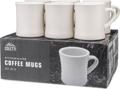 COLETTI Diner Coffee Mugs — Restaurant Coffee Mugs, Retro Coffee Mug – Sturdy & Heavy Diner Mug – Nostalgia in Every Sip [Cream, 11 oz, Set of 6]
