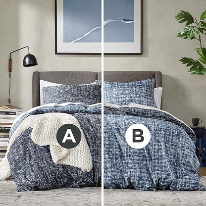 Hyde Lane Blue Full/Queen Comforter Set for Men, Modern Farmhouse Aesthetic Soft Bedding, Masculine Plaid Lines Pattern Bed Sets for All Season, 3 Pieces includes 1 Comforter, 2 Shams (90"x 90")