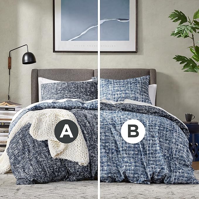 Hyde Lane Twin/Twin XL Kids Comforter Set, Blue Modern Farmhouse Aesthetic Bedding, Teen Boys Plaid Lines Pattern Bed Sets for All Season, 2 Pieces includes 1 Comforter, 1 Sham (66"x 90")