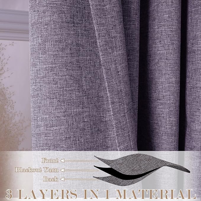 Room Divider Curtains Screen Partitions, Linen Look 100% Blackout Drapery 102 Inches Long, 100" Wide Pinch Pleated Window Drapes, Privacy Protecting, Light Blocking, (1 PC, Violet)