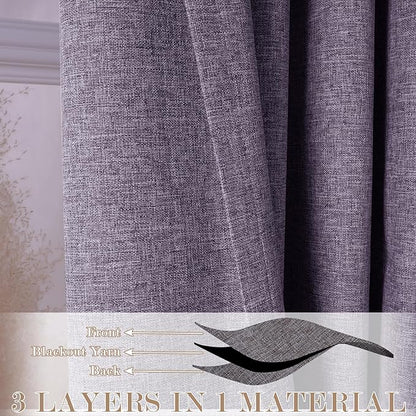 Room Divider Curtains Screen Partitions, Linen Look 100% Blackout Drapery 102 Inches Long, 100" Wide Pinch Pleated Window Drapes, Privacy Protecting, Light Blocking, (1 PC, Violet)