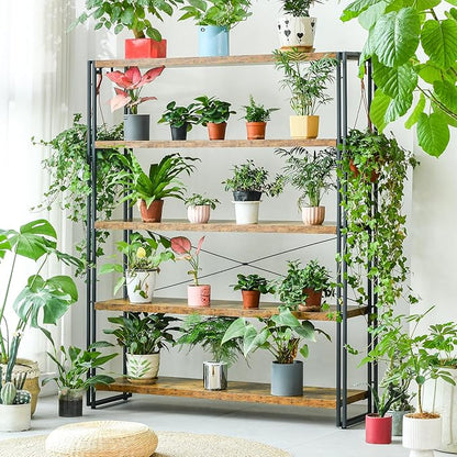 HCHQHS Bookshelf, 5-Tier Industrial Bookcase, Rustic Open Book Shelf, Freestanding Tall Bookshelves with Metal Frame