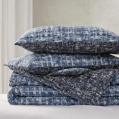 Hyde Lane Twin/Twin XL Kids Comforter Set, Blue Modern Farmhouse Aesthetic Bedding, Teen Boys Plaid Lines Pattern Bed Sets for All Season, 2 Pieces includes 1 Comforter, 1 Sham (66"x 90")