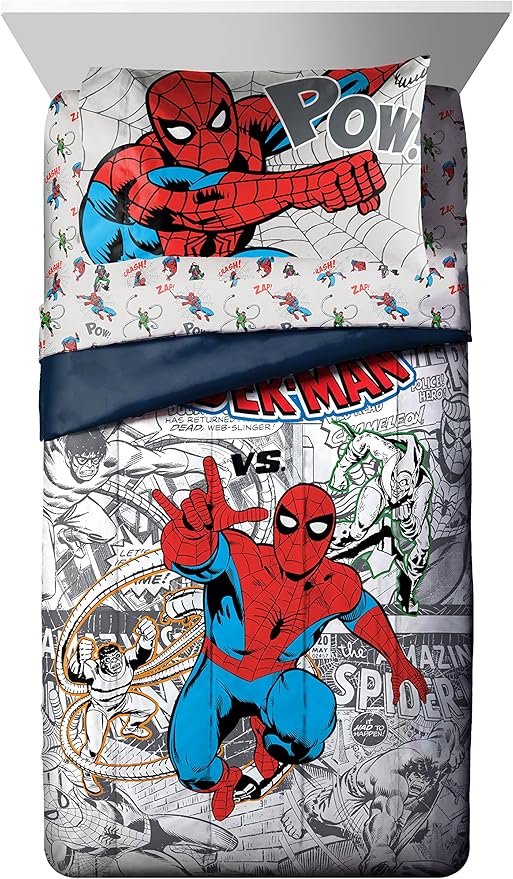 Marvel Spiderman Spidey VS 5 Piece Twin Size Bed Set - includes Comforter & Sheet Set Bedding - Super Soft Fade Resistant Microfiber (Official Product)