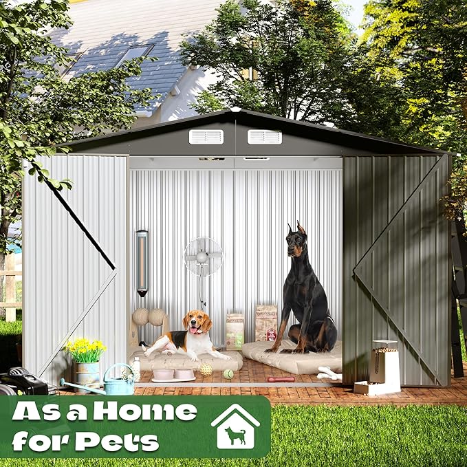 8' x10' Outdoor Metal Storage Shed, Outdoor Metal Shed, All-Weather Resistant Steel Garden Shed with Double Lockable Door, Waterproof Garden Tool Storage Shed for Patio, Backyard, Lawn