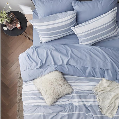 Bedsure California King Comforter Set 7 Pieces, Blue White Striped Bedding Comforter Sets All Season Bed Set, Bed in a Bag with Comforter, Sheets, Pillowcases & Shams