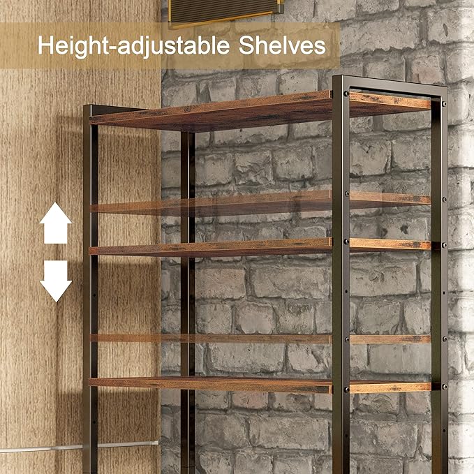 IRONCK Bookshelf and Bookcase with 2 Doors and 5 Shelves, 27.6" W Standing Storage Cabinet for Living Room, Home Office, Bedroom, Washroom, Vintage Brown