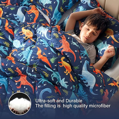 Queen Dinosaur Kids Bedding Set for Boys, 3 Pieces Queen Dinosaur Kids Comforter Sets, Super Soft Lightweight for All Seasons, Includes 1 Comforter (88"x88") and 2 Pillowcase (20"x26"+2")