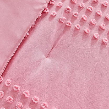 ENJOHOS Girls Twin Bedding Set Pink Twin XL Comforter, 3 PCS Boho Comforter with Tufted Dots, Shabby Chic Bedding Comforter for All Season, Lightweight Fluffy Microfiber Comforter with 2 Pillowcases