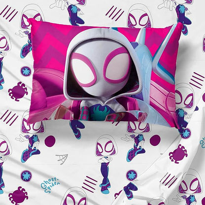 Marvel Spidey & His Amazing Friends Ghost Spider Gwen 4 Piece Toddler Bed Set - Bedding includes Comforter & Sheet Set - Super Soft Fade Resistant Microfiber