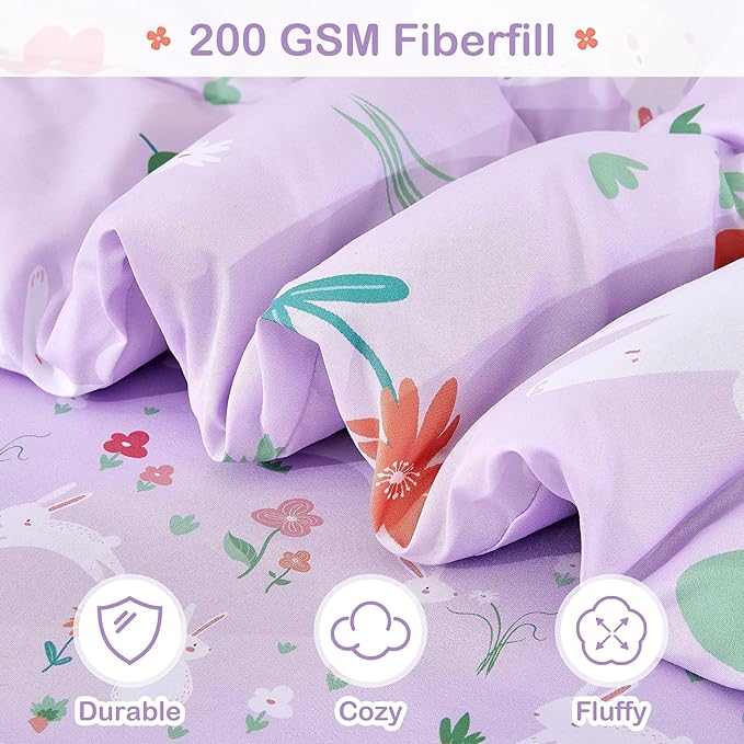 Mooreeke Bed in a Bag for Kids Girls Teens, 7 Pieces Full Size Comforter Bed Set with Shams, Sheet Set, Rabbit Purple Super Soft Microfiber Kids Comforter Bedding Set