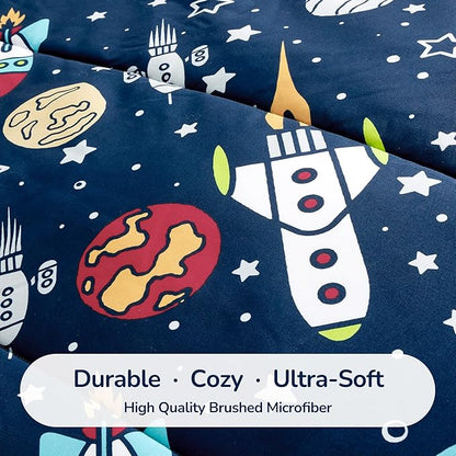 SLEEP ZONE Kids Bedding Twin Comforter Set - Super Soft & Cute Printed 2-Piece Comforter Set All Seasons for Boys, Girls, Fade Resistant, Machine Washable, Rocket Galaxy