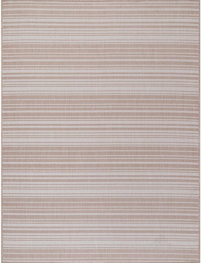 Stripe Outdoor Rug 10x14 Washable Outside Carpet for Indoor Patio Porch Waterproof Easy Cleaning Non Shedding Area Rugs Beige 10 x 14