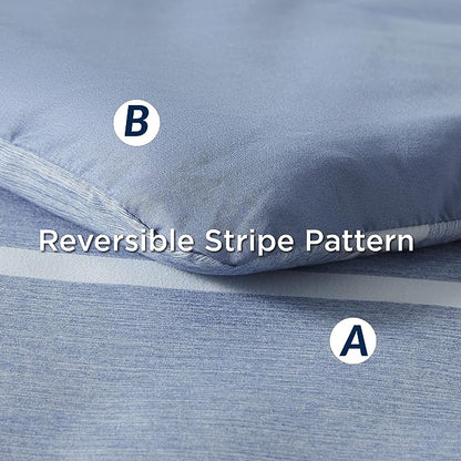 Bedsure King Comforter Set 7 Pieces, White Blue Striped King Bedding Set All Season Bed Set, Bed in a Bag King with Comforter, Sheets, Pillowcases & Shams