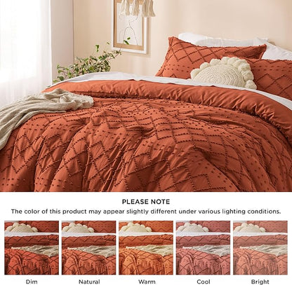 Bedsure California King Comforter Set - Terracotta Comforter, Boho Tufted Shabby Chic Bedding Comforter Set, 3 Pieces Farmhouse Bed Set for All Seasons, Fluffy Soft Bedding Set with 2 Pillow Shams