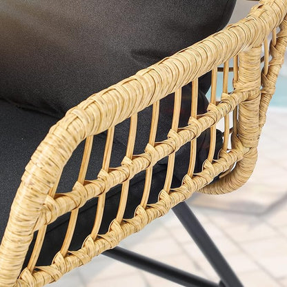 YITAHOME 4-Piece Patio Furniture Wicker Outdoor Bistro Set, All-Weather Rattan Conversation Loveseat Chairs for Backyard, Balcony and Deck with Soft Cushions and Metal Table (Light Brown+black)