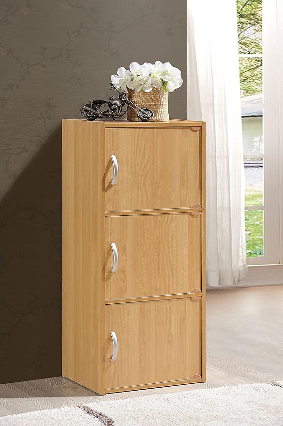 HODEDAH 3 Door Bookcase Cabinet, Beech