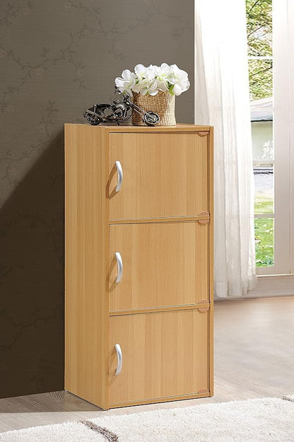 HODEDAH 3 Door Bookcase Cabinet, Beech