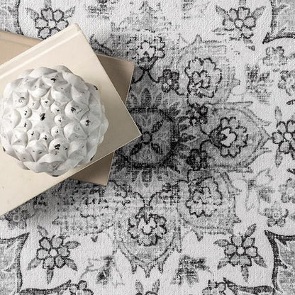 nuLOOM Ren Vintage Floral Machine Washable Ultra Thin Area Rug, 8x10, Grey