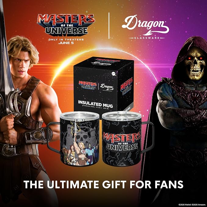 Dragon Glassware x Masters of the Universe Stainless Steel Camp Mug, 12 oz | Insulated Stainless Steel Mug for Coffee, Tea, Matcha, Hot Beverages; Official Masters of the Universe 2026 Movie Mug