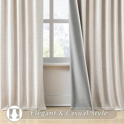 RAIN CITY Beige Color Blackout Curtains 90 Inch Long 2 Panels,Back Tab Pleated Heading Tape with Hooks,Minimalist Completely Shaded Thermal Insulated Noise Reducing French Door Drapes 50 Wide