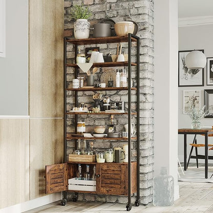 IRONCK Bookshelf and Bookcase with 2 Doors and 5 Shelves, 27.6" W Standing Storage Cabinet for Living Room, Home Office, Bedroom, Washroom, Vintage Brown