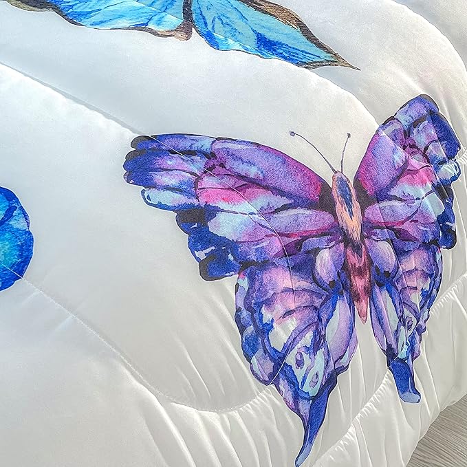 CVHOUSE Butterfly Bedding Set,Butterfly Comforter Twin,Butterfly Comforter Set for Girls Kids Teens,Butterflies Quilt Set with 1 Comforter and 2 Pillow Cases