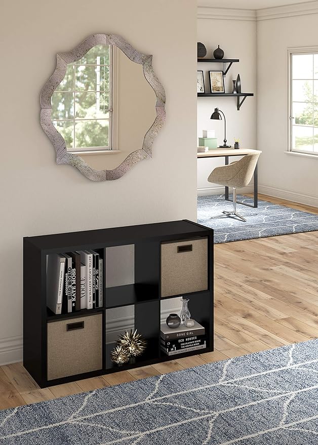 ClosetMaid 6 Cube Storage Shelf Organizer Bookshelf with Open Back, Vertical or Horizontal, Easy Assembly, Wood, Black Finish
